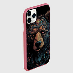 Чехол iPhone 11 Pro матовый Медведь из узоров, цвет: 3D-малиновый — фото 2