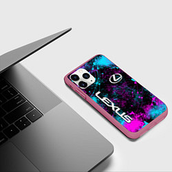 Чехол iPhone 11 Pro матовый Lexus - неоновые брызги, цвет: 3D-малиновый — фото 2