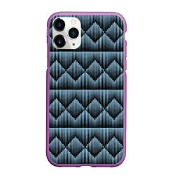 Чехол iPhone 11 Pro матовый Черные синие объемные ромбы, цвет: 3D-фиолетовый