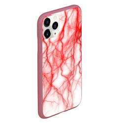 Чехол iPhone 11 Pro матовый Белый фон и красные молнии, цвет: 3D-малиновый — фото 2