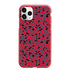 Чехол iPhone 11 Pro матовый Черные и синие треугольники на красном, цвет: 3D-красный
