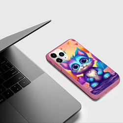 Чехол iPhone 11 Pro матовый Котик с воздушными шариками, цвет: 3D-малиновый — фото 2