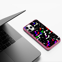 Чехол iPhone 11 Pro матовый Цветные угловатые фигуры на черном, цвет: 3D-малиновый — фото 2
