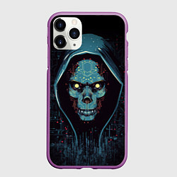 Чехол iPhone 11 Pro матовый Хакер череп, цвет: 3D-фиолетовый