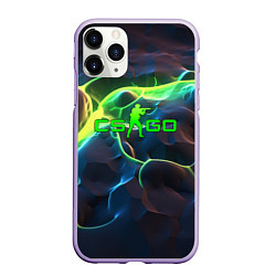 Чехол iPhone 11 Pro матовый CSGO green neon, цвет: 3D-светло-сиреневый