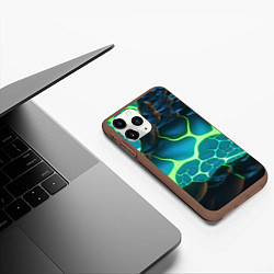 Чехол iPhone 11 Pro матовый Разлом синих и зеленых неоновых плит, цвет: 3D-коричневый — фото 2