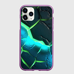 Чехол iPhone 11 Pro матовый Зеленое неоновое свечение из зеленых плит, цвет: 3D-фиолетовый