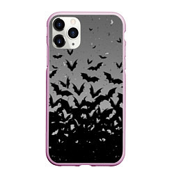 Чехол iPhone 11 Pro матовый Серый фон и летучие мыши, цвет: 3D-розовый
