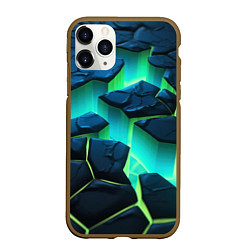 Чехол iPhone 11 Pro матовый Разлом объемных зеленых плит, цвет: 3D-коричневый
