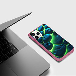 Чехол iPhone 11 Pro матовый Разлом зеленых плит с неоном, цвет: 3D-малиновый — фото 2