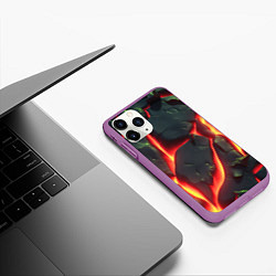 Чехол iPhone 11 Pro матовый Красные плиты с лавой, цвет: 3D-фиолетовый — фото 2