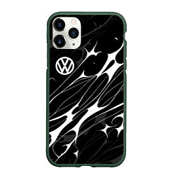 Чехол iPhone 11 Pro матовый Volkswagen - острые линии, цвет: 3D-темно-зеленый