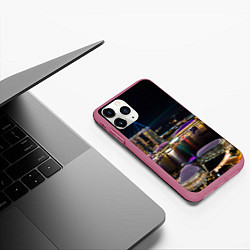 Чехол iPhone 11 Pro матовый Ночной город красочный, цвет: 3D-малиновый — фото 2