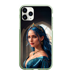 Чехол iPhone 11 Pro матовый Девушка принцесса с синими волосами, цвет: 3D-салатовый