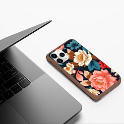 Чехол iPhone 11 Pro матовый Летние цветы - паттерн, цвет: 3D-коричневый — фото 2