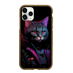 Чехол iPhone 11 Pro матовый Кот в стиле киберпанк