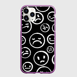 Чехол iPhone 11 Pro матовый Грустные черно-белые смайлики, цвет: 3D-фиолетовый