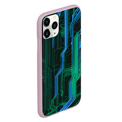 Чехол iPhone 11 Pro матовый Кибер схемы синие, цвет: 3D-розовый — фото 2