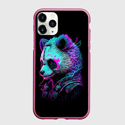 Чехол iPhone 11 Pro матовый Панда киберпанк, цвет: 3D-малиновый