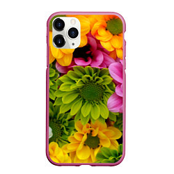 Чехол iPhone 11 Pro матовый Паттерн цветочный, цвет: 3D-малиновый