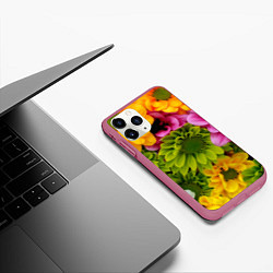 Чехол iPhone 11 Pro матовый Паттерн цветочный, цвет: 3D-малиновый — фото 2