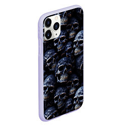 Чехол iPhone 11 Pro матовый Черные металлические черепа, цвет: 3D-светло-сиреневый — фото 2