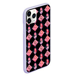 Чехол iPhone 11 Pro матовый Клеточка black pink, цвет: 3D-светло-сиреневый — фото 2