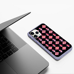 Чехол iPhone 11 Pro матовый Клеточка black pink, цвет: 3D-светло-сиреневый — фото 2