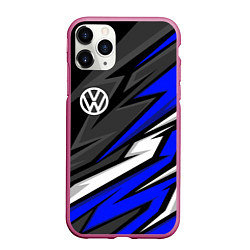 Чехол iPhone 11 Pro матовый Volkswagen - Синяя абстракция, цвет: 3D-малиновый