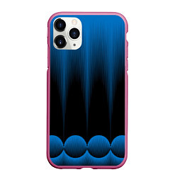 Чехол iPhone 11 Pro матовый Сине-черный градиент в полоску, цвет: 3D-малиновый