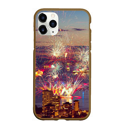 Чехол iPhone 11 Pro матовый Салют в ночном небе, цвет: 3D-коричневый
