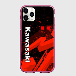 Чехол iPhone 11 Pro матовый Кавасаки - красные брызги, цвет: 3D-малиновый