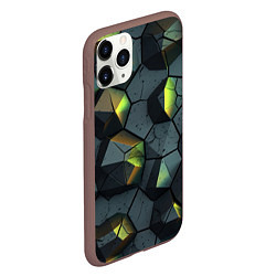 Чехол iPhone 11 Pro матовый Черная текстура с зелеными камнями, цвет: 3D-коричневый — фото 2