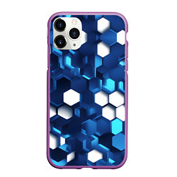 Чехол iPhone 11 Pro матовый Cyber hexagon Blue, цвет: 3D-фиолетовый