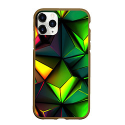 Чехол iPhone 11 Pro матовый Зеленые абстрактные треугольники, цвет: 3D-коричневый