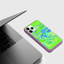 Чехол iPhone 11 Pro матовый Неоновая абстракция волны, цвет: 3D-фиолетовый — фото 2