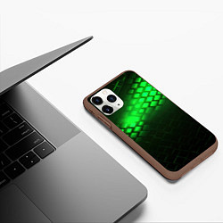 Чехол iPhone 11 Pro матовый Неоновые зеленые пластины, цвет: 3D-коричневый — фото 2