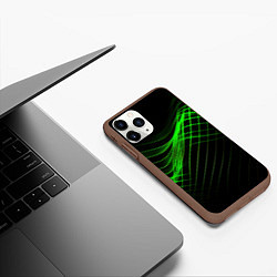 Чехол iPhone 11 Pro матовый Зеленые яркие линии, цвет: 3D-коричневый — фото 2