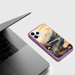 Чехол iPhone 11 Pro матовый Солнечное утро в цветущих горах, цвет: 3D-фиолетовый — фото 2
