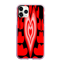 Чехол iPhone 11 Pro матовый Сердечки с красными узорами, цвет: 3D-розовый
