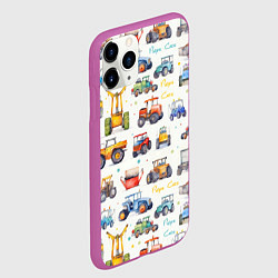 Чехол iPhone 11 Pro матовый Акварельные тракторы - детский паттерн, цвет: 3D-фиолетовый — фото 2