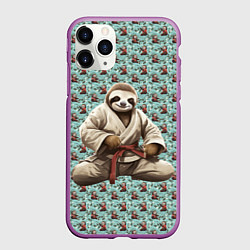 Чехол iPhone 11 Pro матовый Кунг-фу ленивец, цвет: 3D-фиолетовый