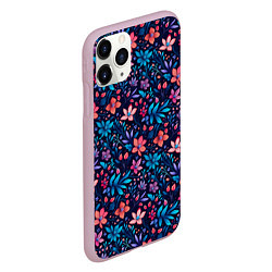 Чехол iPhone 11 Pro матовый Цветочный паттерн в синих и сиреневых тонах, цвет: 3D-розовый — фото 2