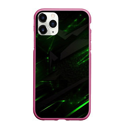 Чехол iPhone 11 Pro матовый Dark black green abstract, цвет: 3D-малиновый