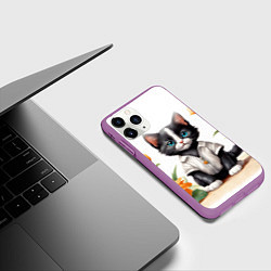 Чехол iPhone 11 Pro матовый Котенок на цветочной поляне, цвет: 3D-фиолетовый — фото 2