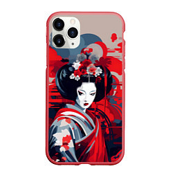 Чехол iPhone 11 Pro матовый Geisha vector style, цвет: 3D-красный