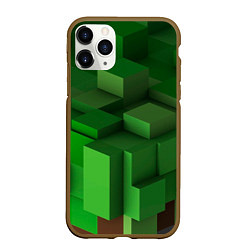 Чехол iPhone 11 Pro матовый Зелёный блоковый паттерн, цвет: 3D-коричневый