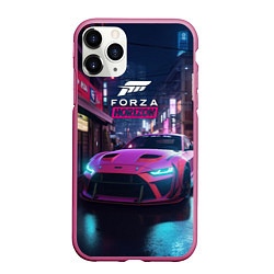 Чехол iPhone 11 Pro матовый Forza night racing, цвет: 3D-малиновый