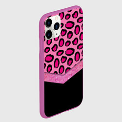Чехол iPhone 11 Pro матовый Розовый леопард и блестки принт, цвет: 3D-фиолетовый — фото 2