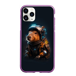 Чехол iPhone 11 Pro матовый Cool capybara - cyberpunk - neural network, цвет: 3D-фиолетовый